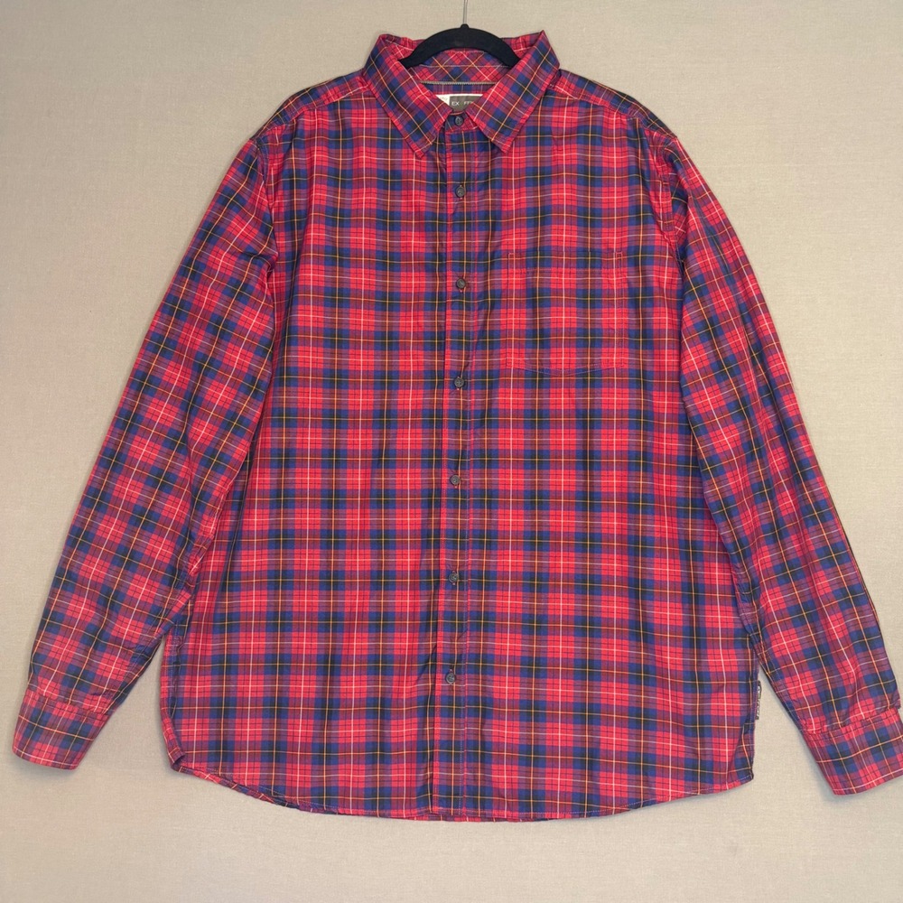 ExOfficio Insect Shield Mens 2XL Red Plaid Long Sleeve Hiking Adventure Shirt